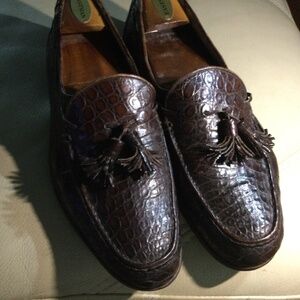 Brown crocodile mens loafers by Bally
